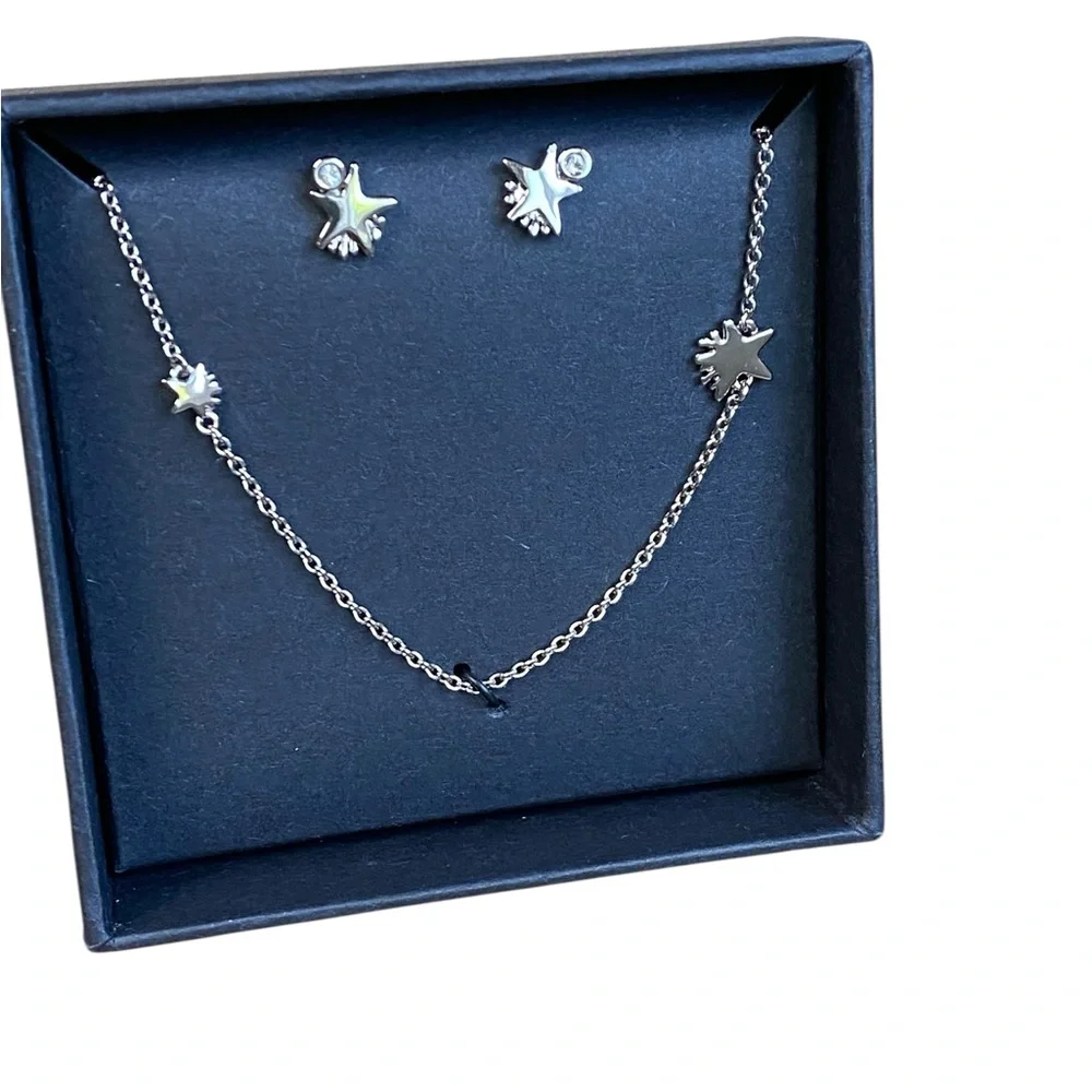 Coach NWT Shooting Star Celestial Necklace Earrings Gift Set Silver